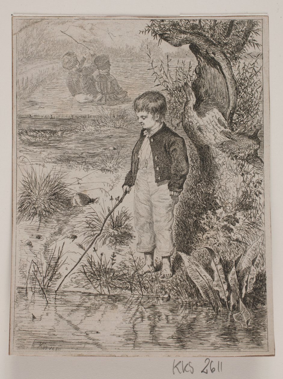 Un garçon pêchant - Johan Adolph Kittendorff
