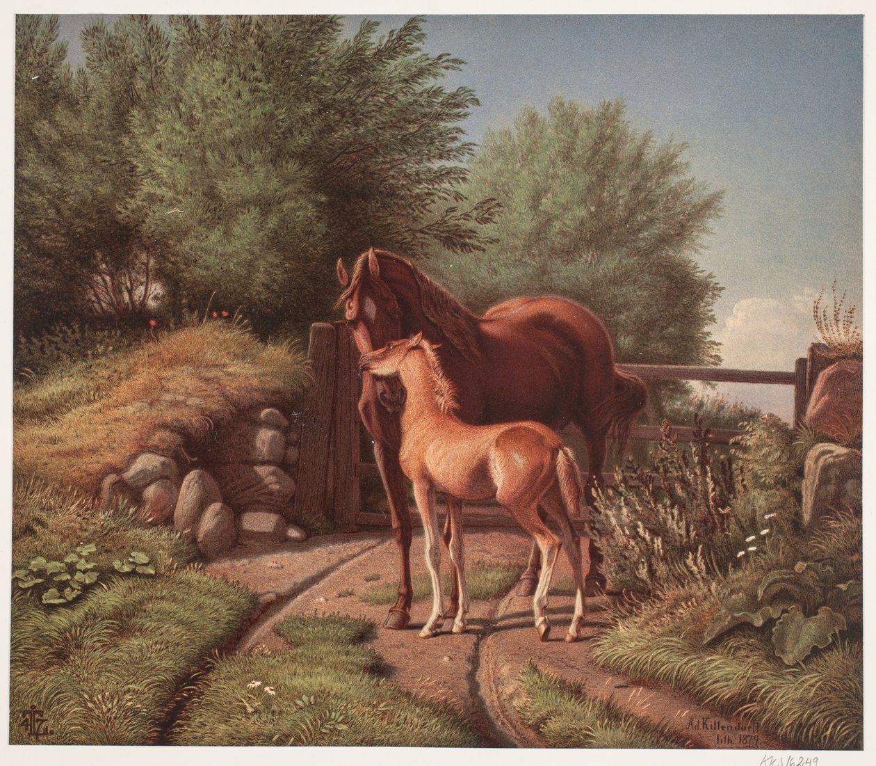 Une jument avec son poulain - Johan Adolph Kittendorff