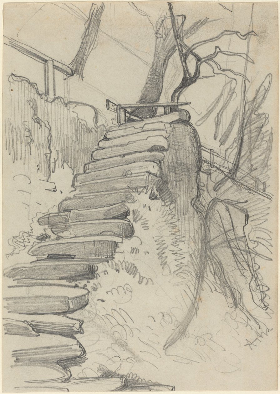Escalier en pierre dans un jardin - Adolph Menzel