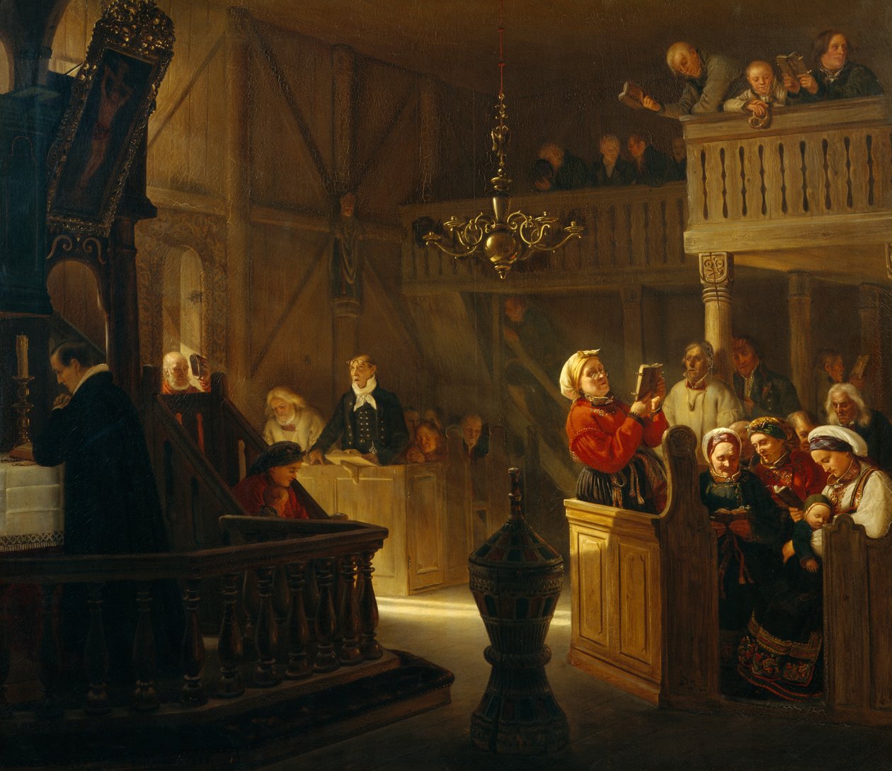 Service dans une église du pays norvégien - Adolph Tidemand