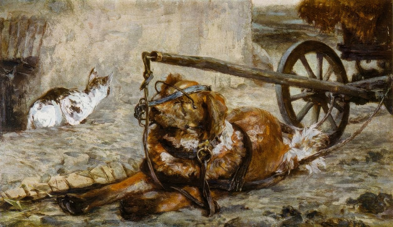 A.Menzel, chien de traîneau et chat - Adolph Menzel