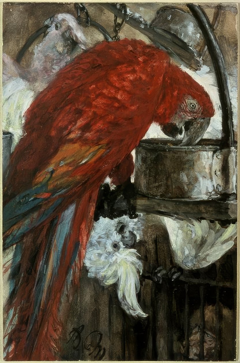 Ara et cacatoès - Adolph Menzel