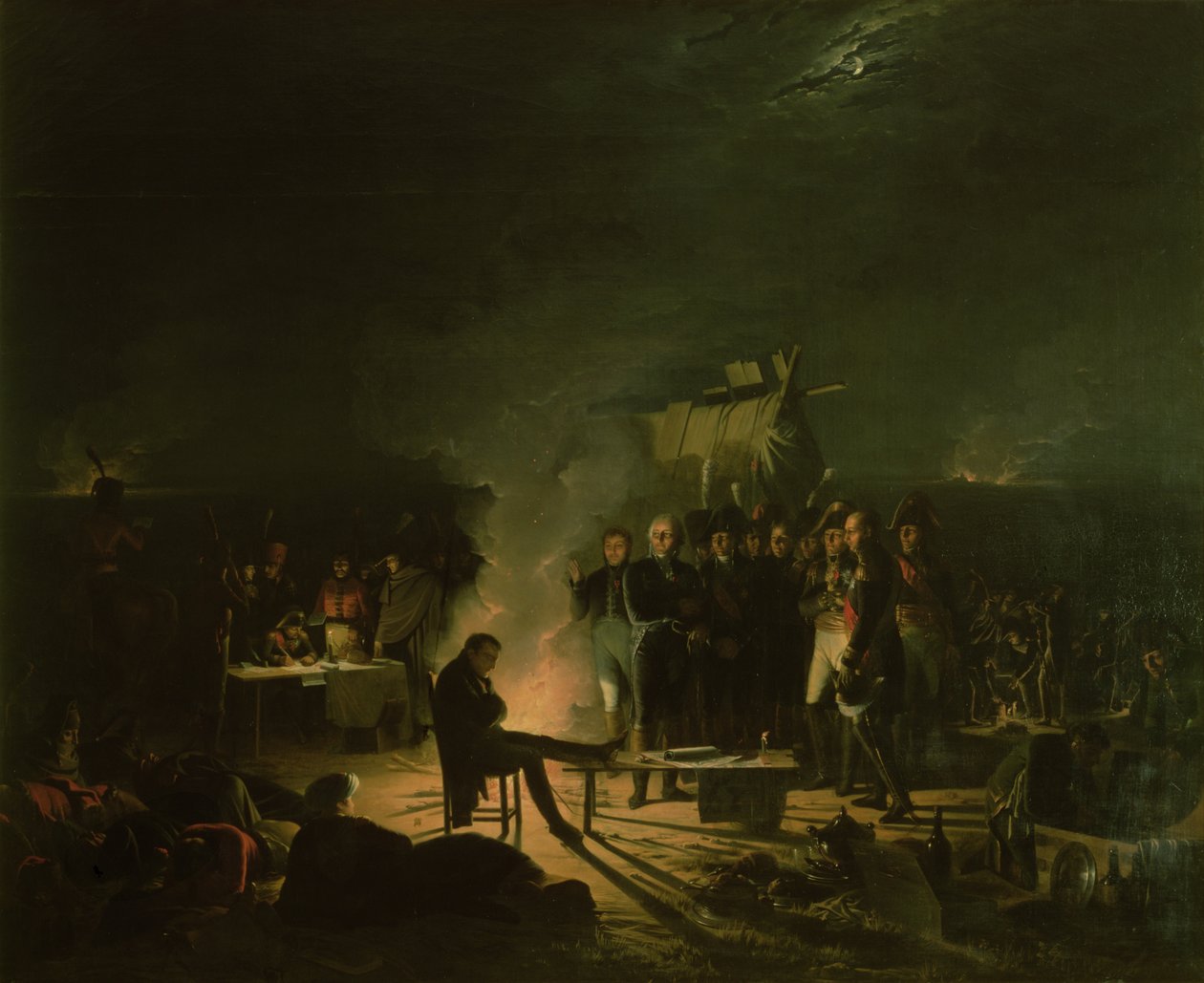Bivouac de Napoléon Ier (1769-1821) sur le Champ de Bataille de la Bataille de Wagram, 5-6 juillet 1809, 1810 - Adolphe Roehn