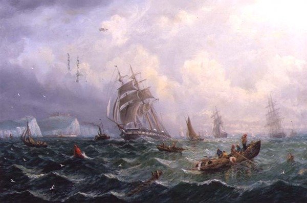 Navires dans une mer agitée de Scarborough - Adolphus Knell