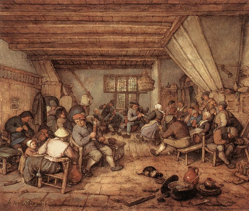 Paysans dansant, buvant et jouant de la musique dans une auberge - Adriaen Jansz. van Ostade