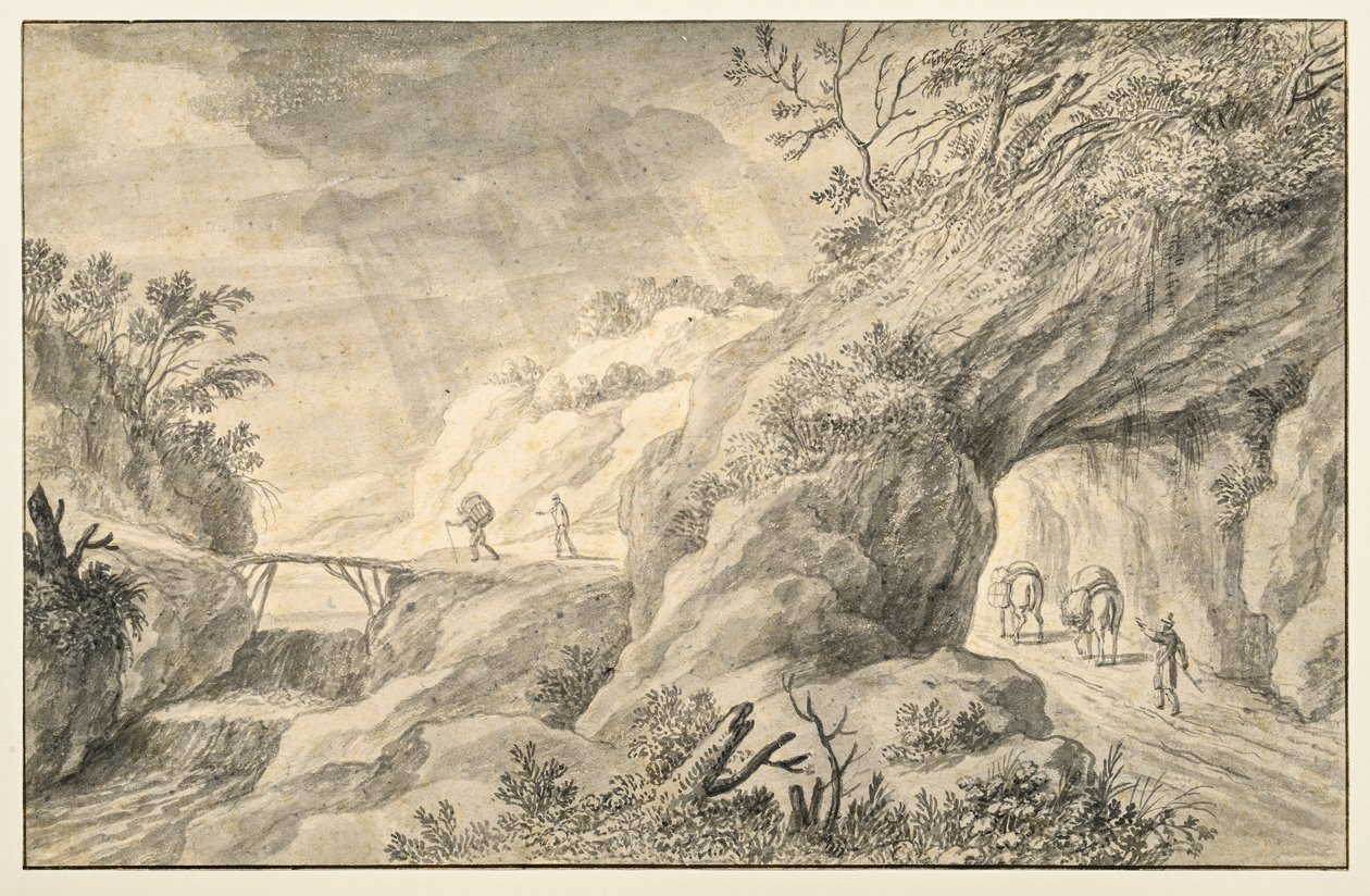 Paysage rocheux avec route - Adriaen I van Nieulandt