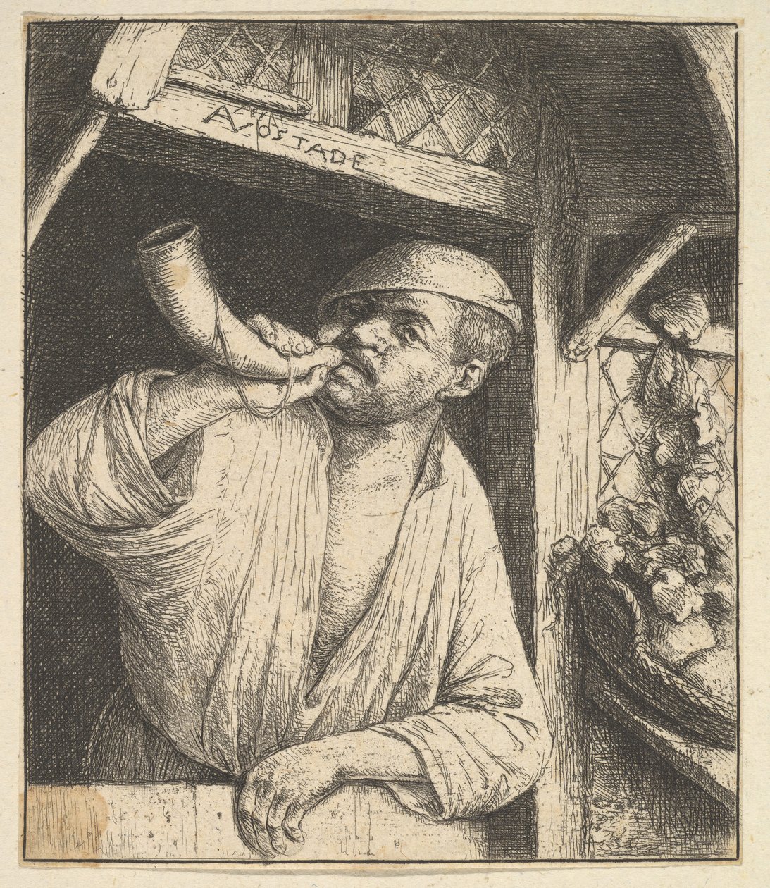 Boulanger soufflant dans une corne, 1610-85 - Adriaen Jansz. van Ostade