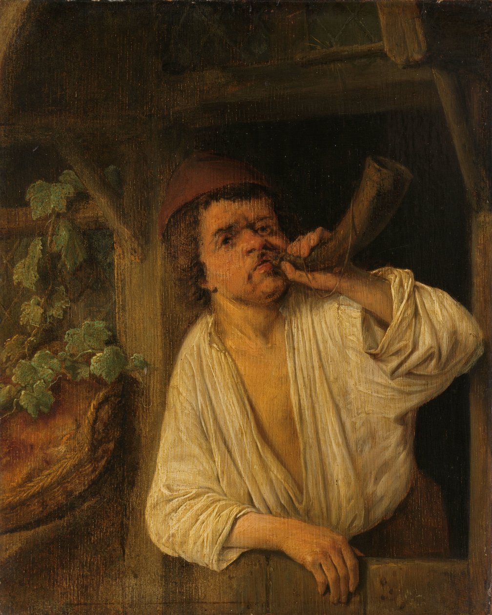 Un boulanger sonnant son cor - Adriaen van Ostade