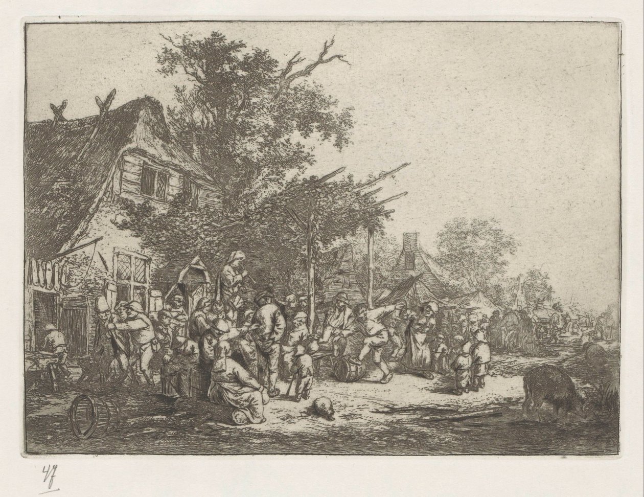 Paysans dansant devant une auberge - Adriaen van Ostade