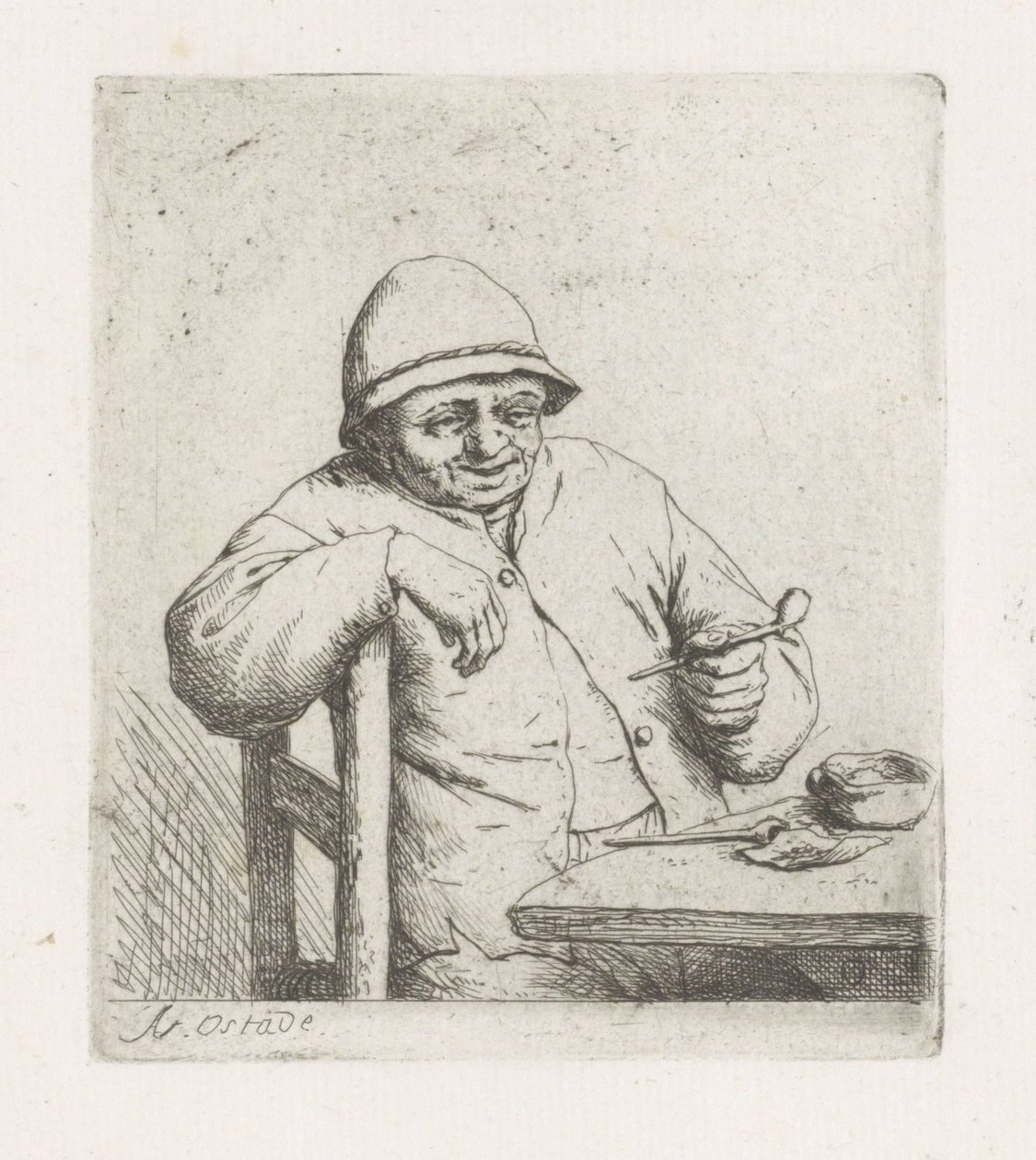 Homme avec une pipe à table - Adriaen van Ostade