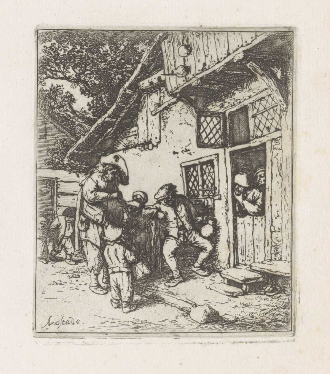 Deux musiciens devant une maison - Adriaen van Ostade