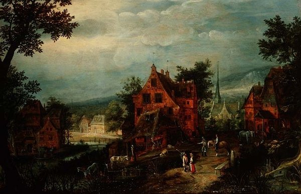 Paysage de Village avec Paysans - Adriaen van Stalbemt