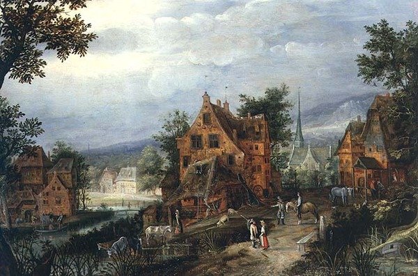 Scène de Village avec Figures - Adriaen van Stalbemt