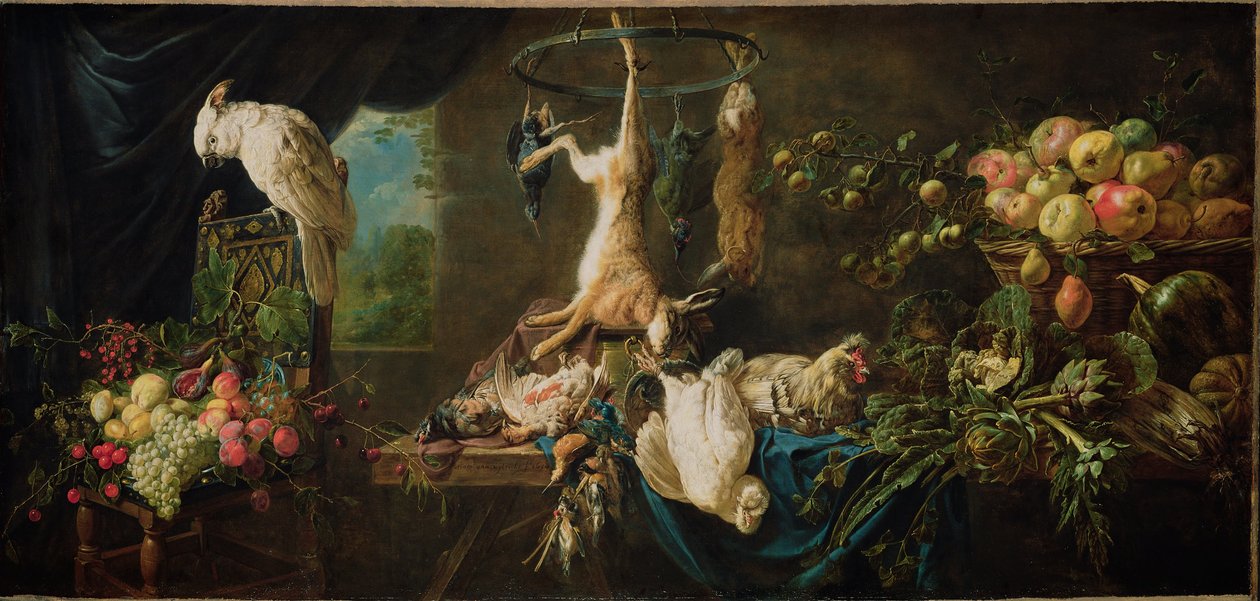 Nature morte - Gibier, légumes, fruits, cacatoès - Adriaen van Utrecht