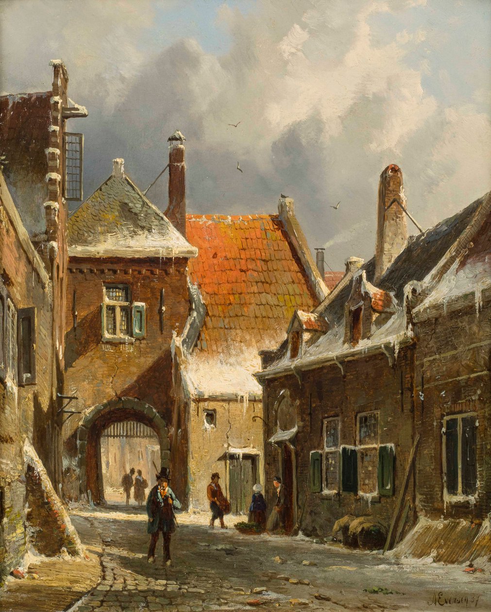 Scène de rue en hiver, 19ème siècle - Adrianus Eversen
