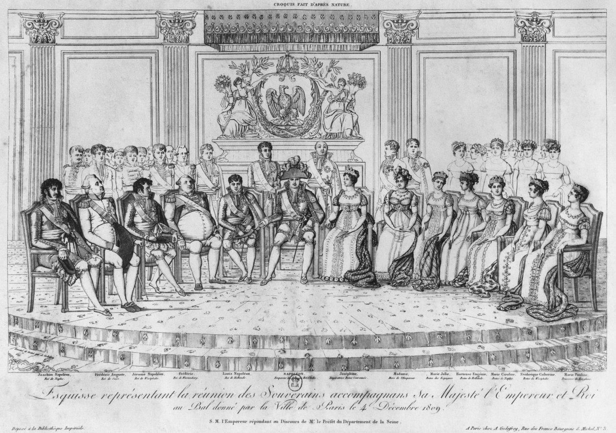 Croquis représentant Napoléon Ier et les souverains au bal donné par la ville de Paris le 4 décembre 1809 - Adrien Pierre Francois Godefroy