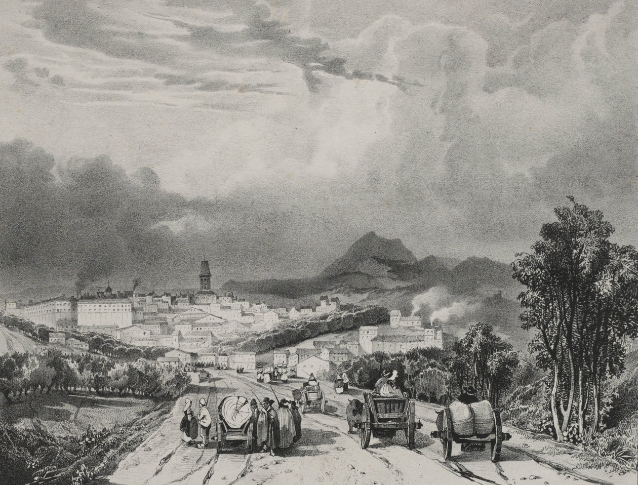 Vue générale de Riom, Auvergne, 1829 - Adrien Dauzats