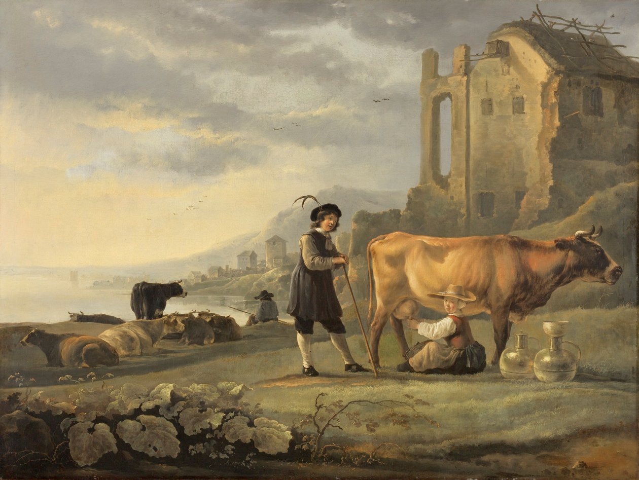 Paysage avec une servante trayant une vache - Aelbert Cuyp