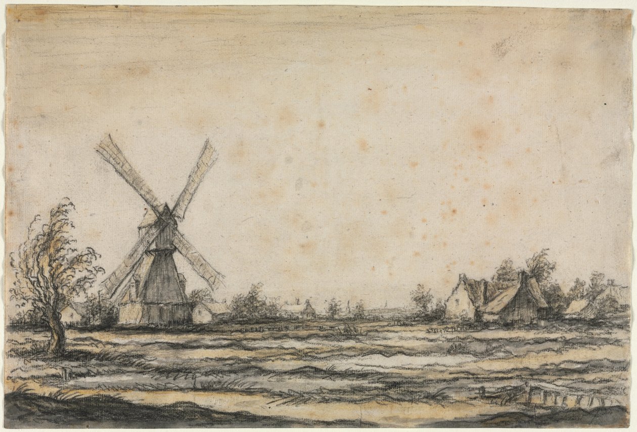 Paysage avec un moulin à vent près d