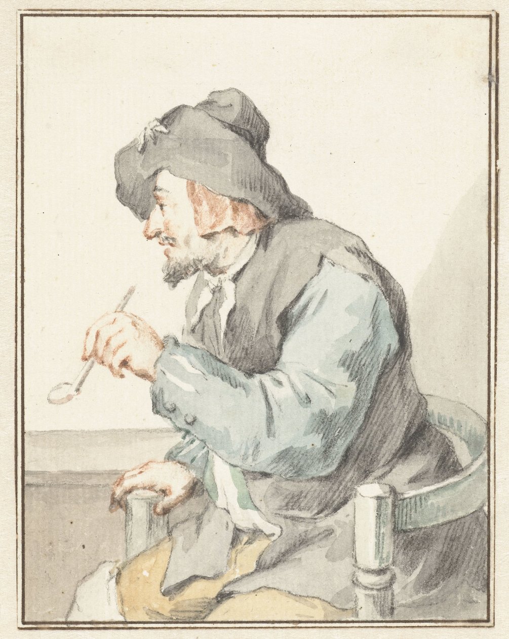 Homme fumant une pipe dans un fauteuil, vers la gauche - Aert Schouman