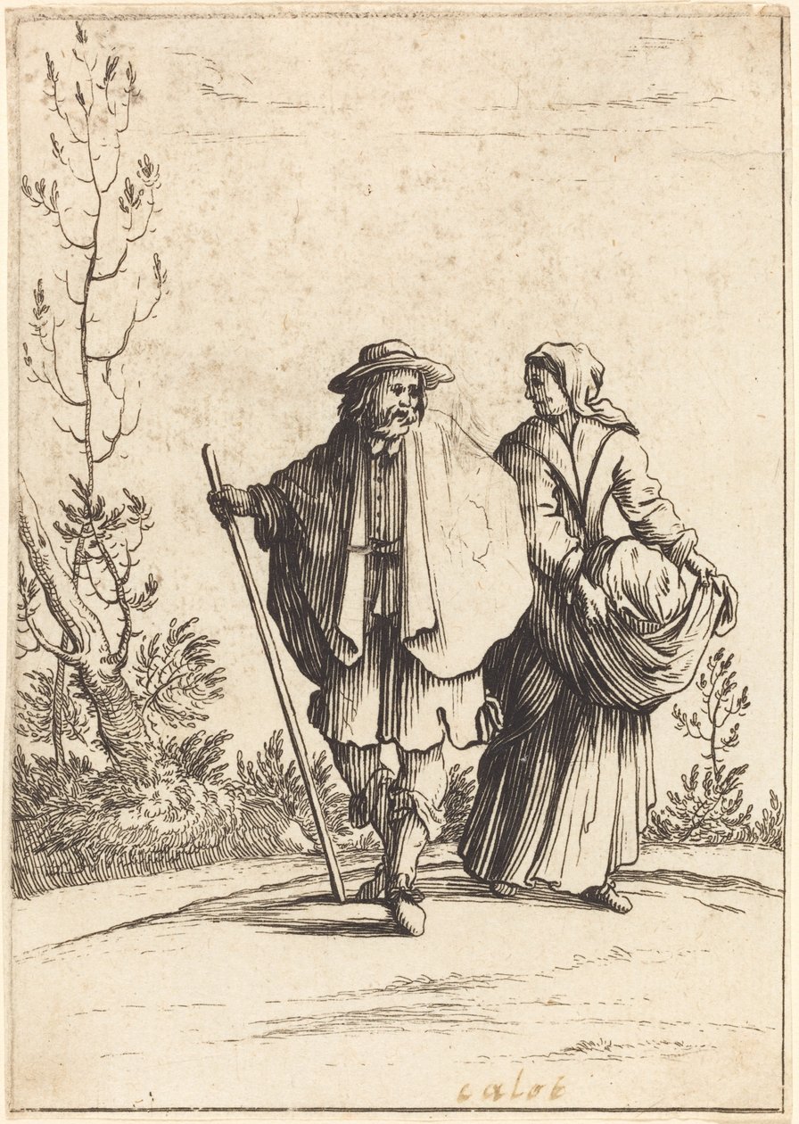 Couple de mendiants, avec paysage en arrière-plan - After Jacques Callot