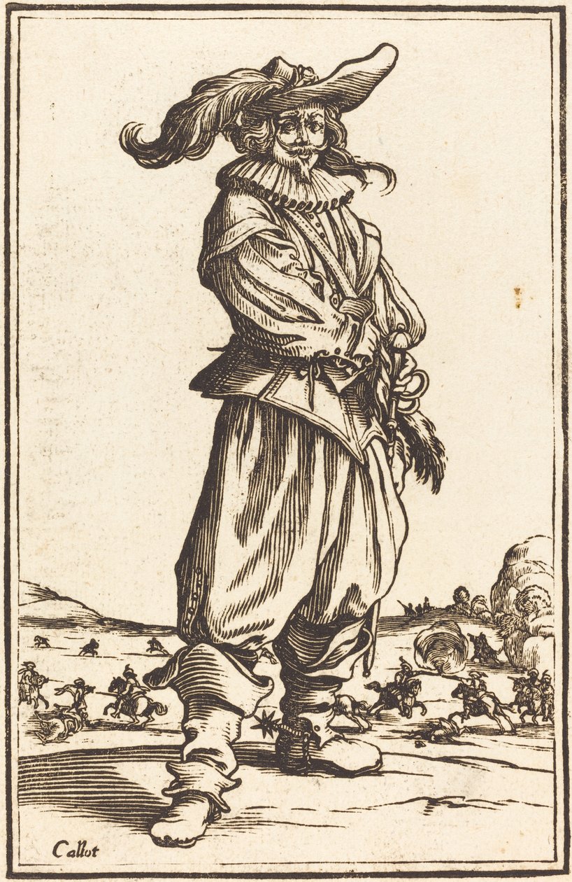 Soldat avec chapeau à plumes - After Jacques Callot