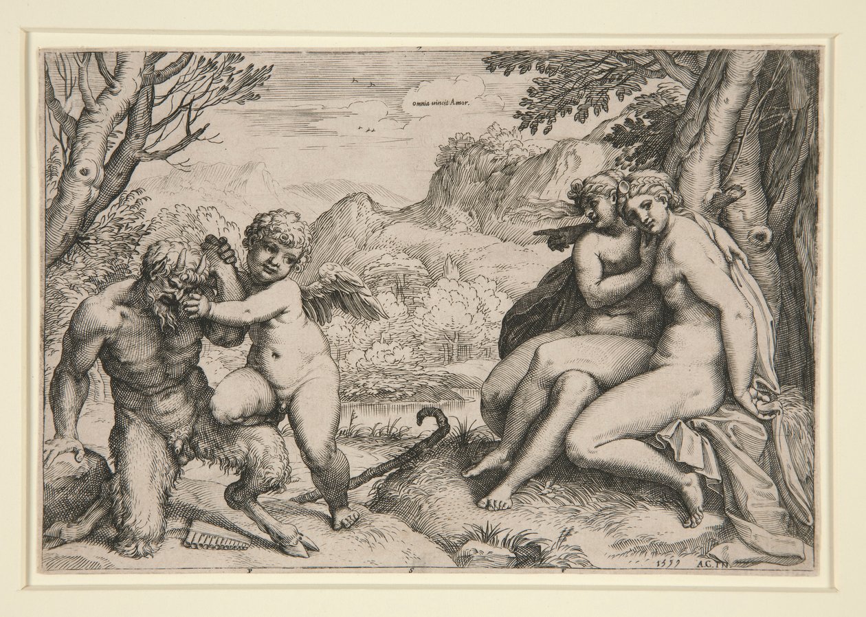 Pan Subjugué par Cupidon - Agostino Carracci
