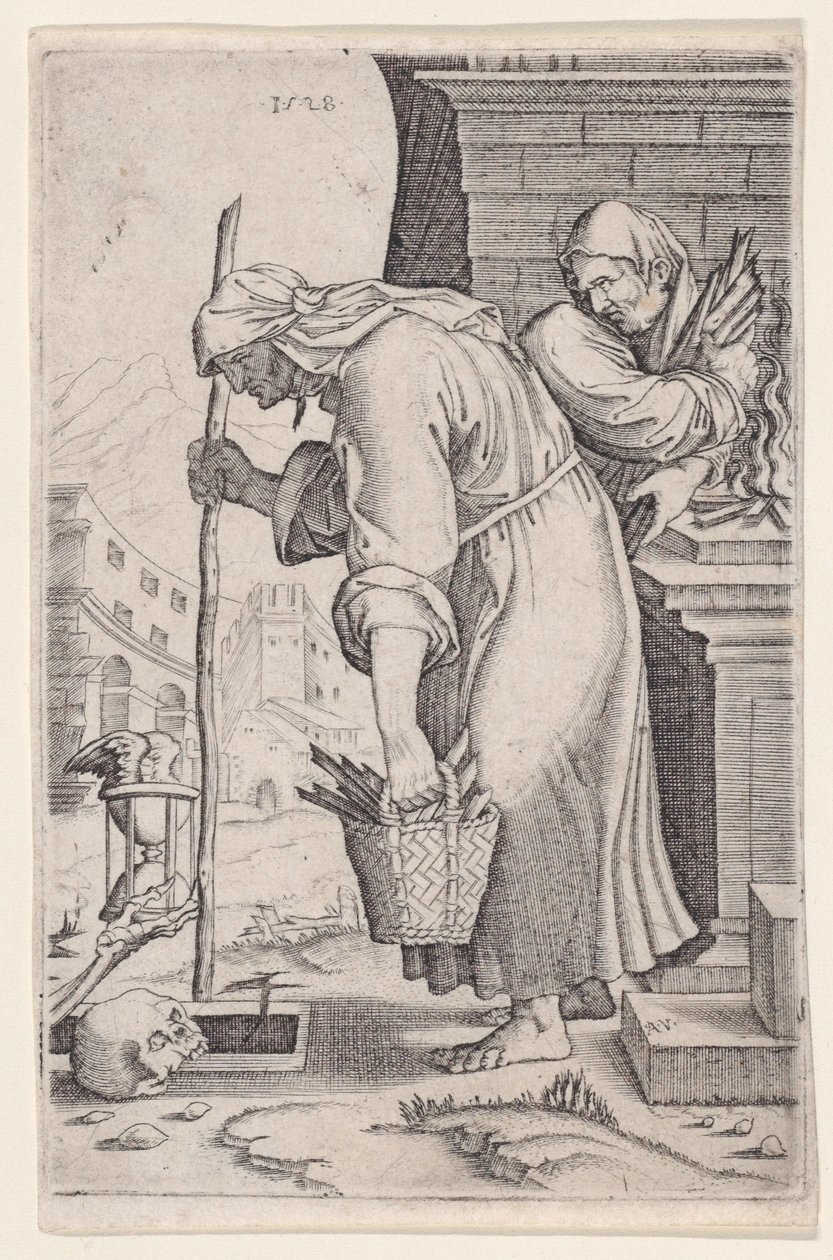 Vieille femme approchant de la tombe, daté de 1528 - Agostino Veneziano