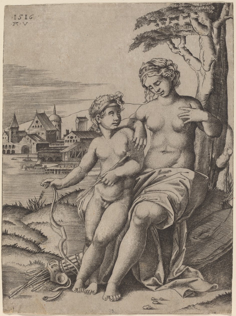 Vénus et Cupidon - Agostino dei Musi after Raphael