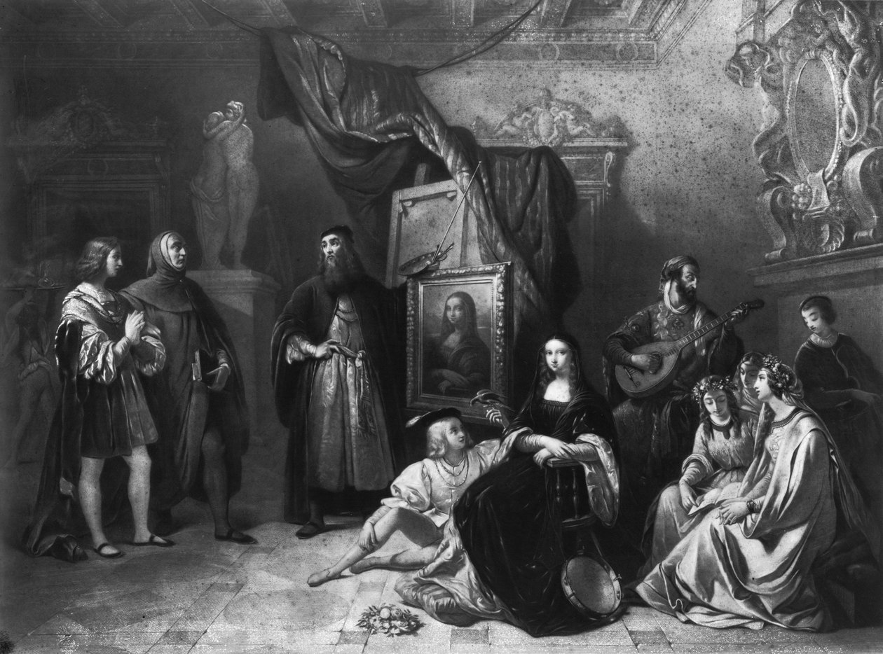 Léonard de Vinci peignant la Joconde, gravé par Lemoine, 1845 - Aimee Brune