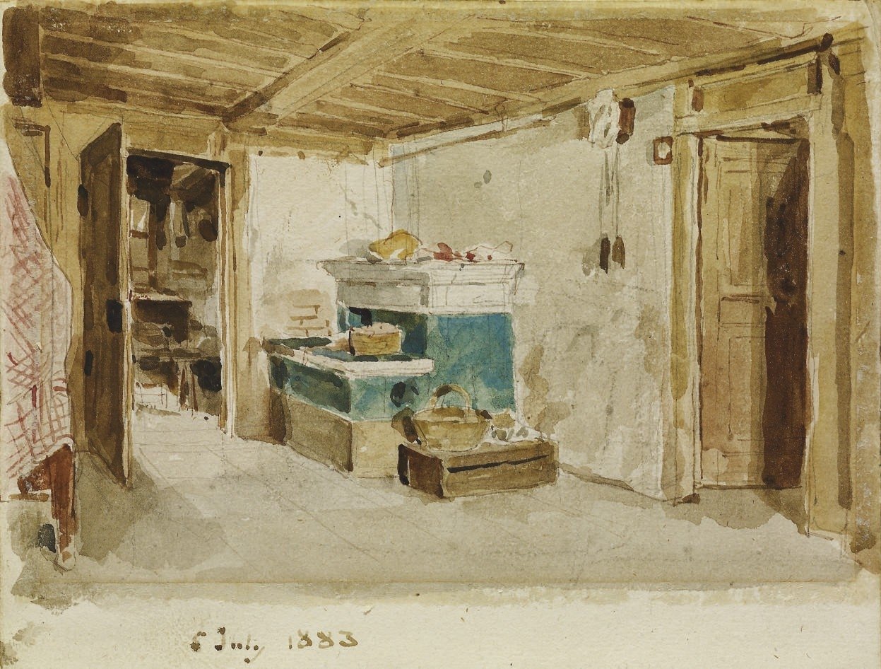 Salle paysanne avec poêle vert - Albert Anker
