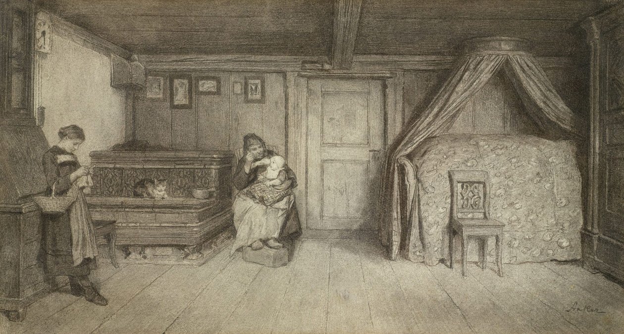 Scène familiale dans un intérieur - Albert Anker