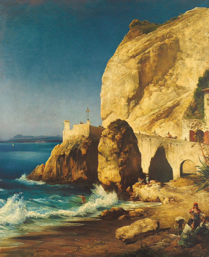 Scène sur les rives de Capri avec des personnes - Albert Hertel