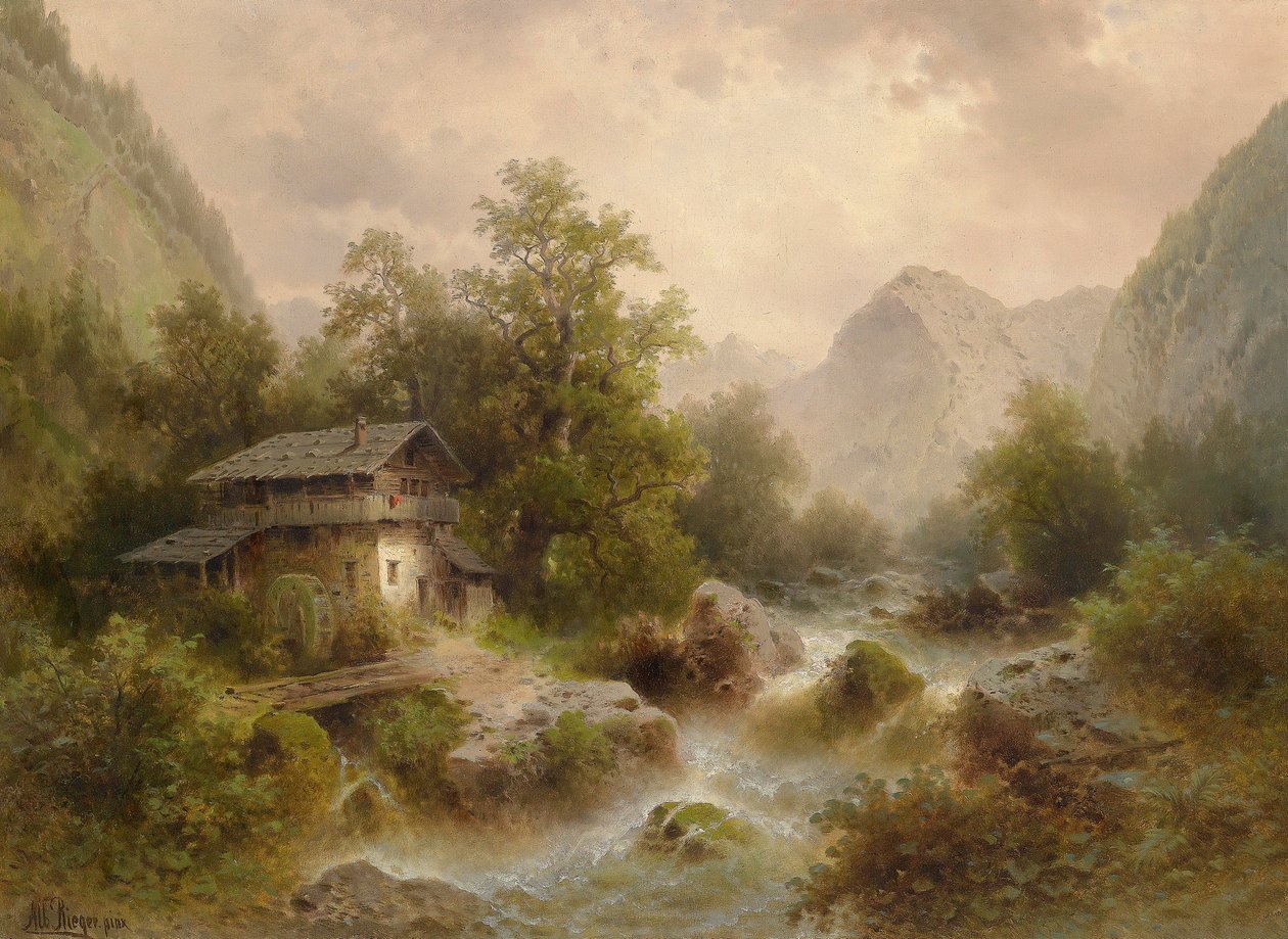 Moulin sur un ruisseau de montagne - Albert Rieger