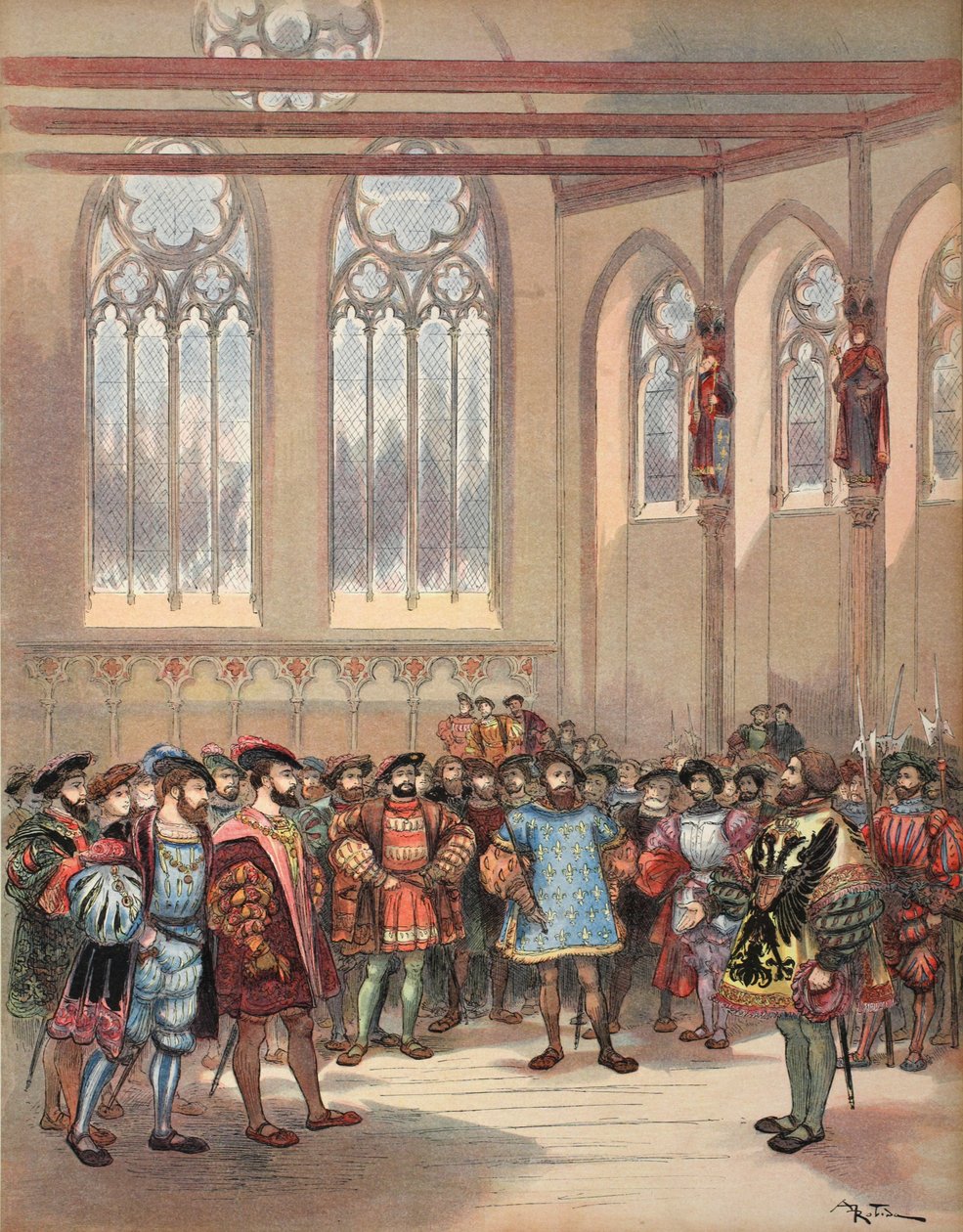 Le héraut de Bourgogne, envoyé par Charles V, reçu par François Ier dans la grande salle du Parlement, illustration de 
