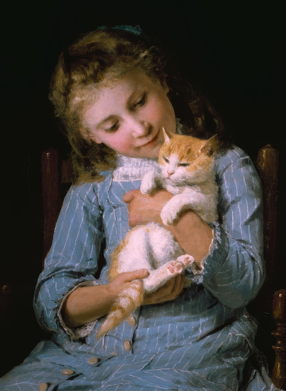 Fillette avec chat - Albert Anker