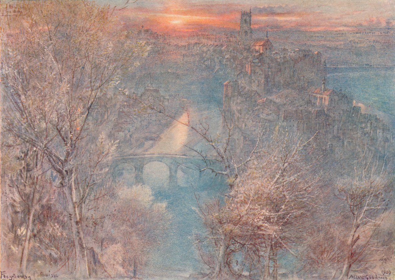Fribourg, Suisse : Lever de soleil - Albert Goodwin