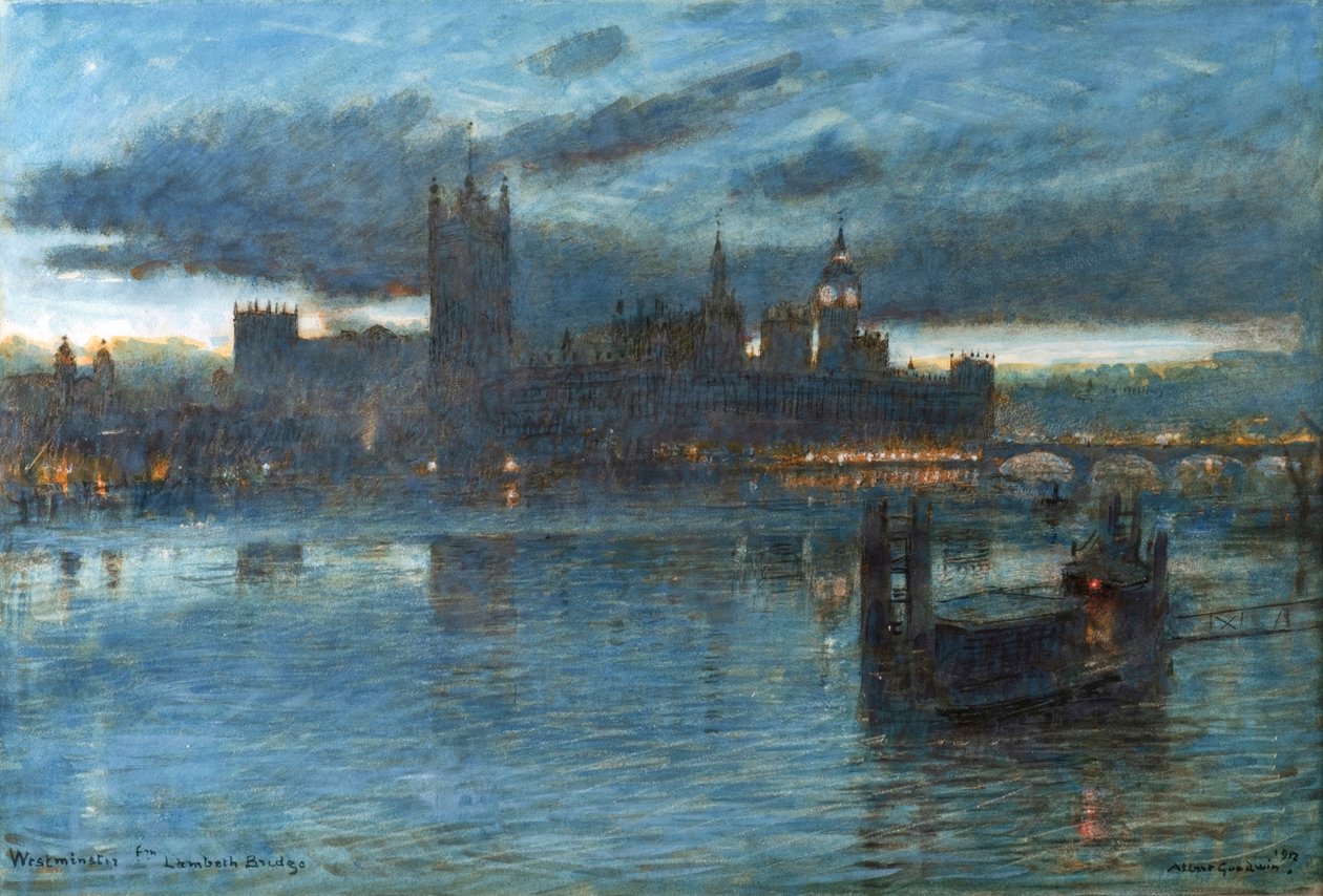 Westminster depuis le pont de Lambeth - Albert Goodwin