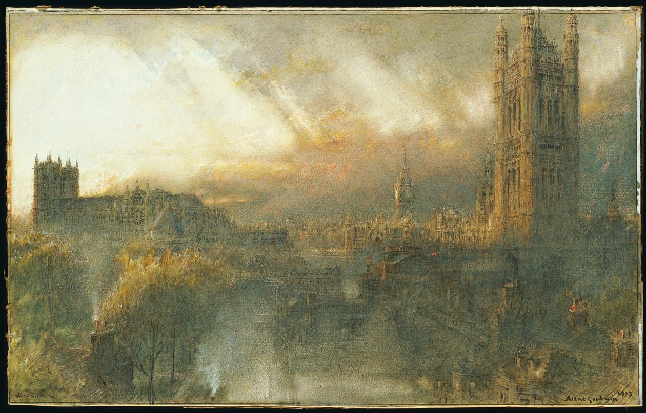 Westminster depuis un toit de maison, 1915 - Albert Goodwin
