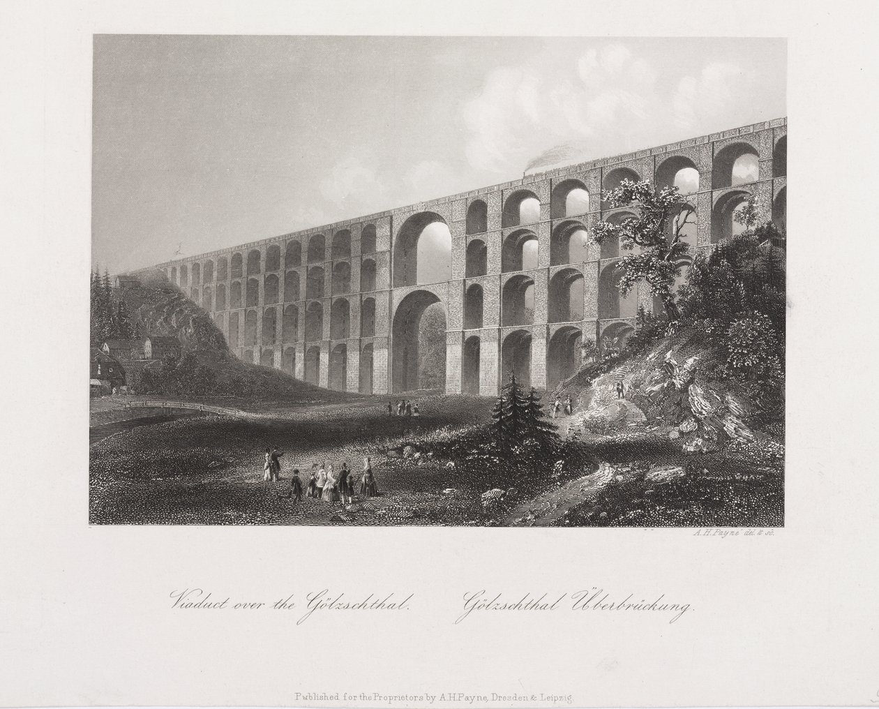 Viaduc sur le Golzschthal, Saxe, vers 1840 - Albert Henry Payne
