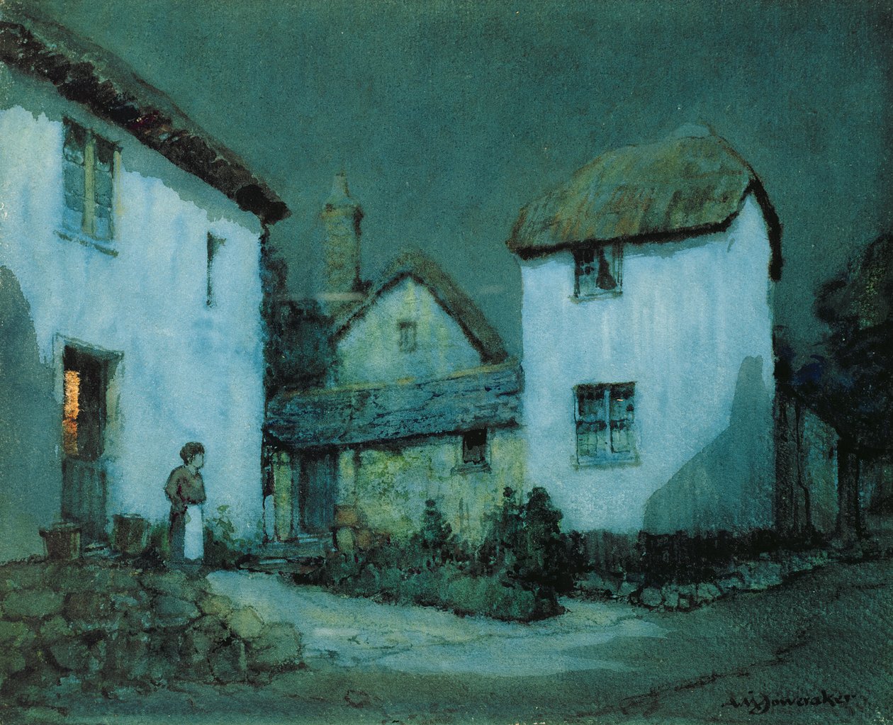 Une rue au clair de lune, Heavitree, Exeter - Albert Moulton Foweraker