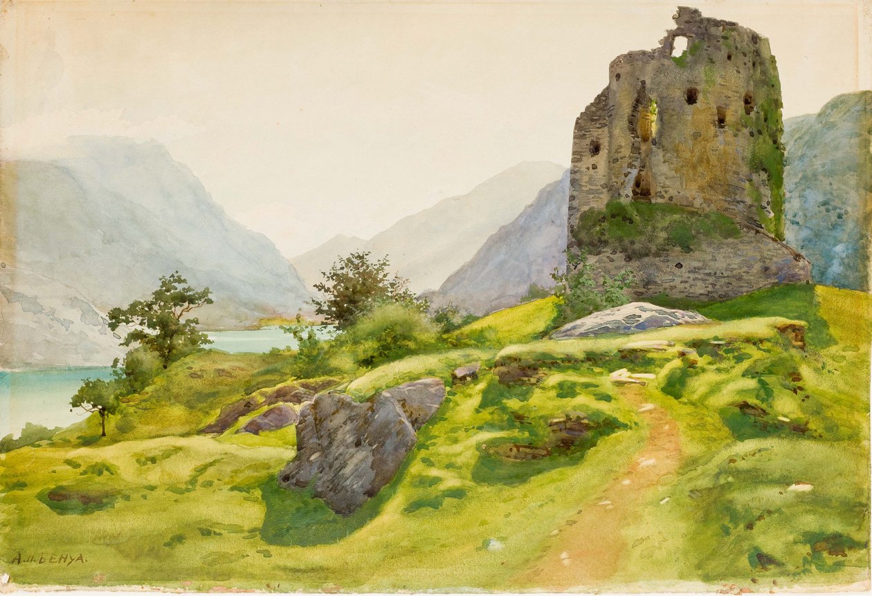 Paysage de montagne avec ruine - Albert Nikolaevich Benois