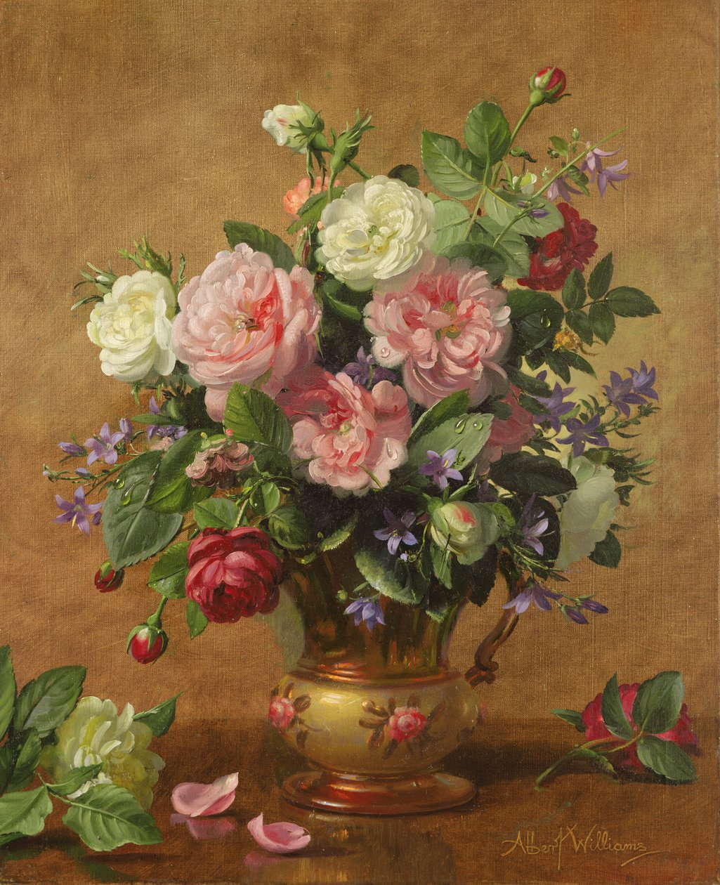 Roses dans un vase émaillé rose, 1995 - Albert Williams