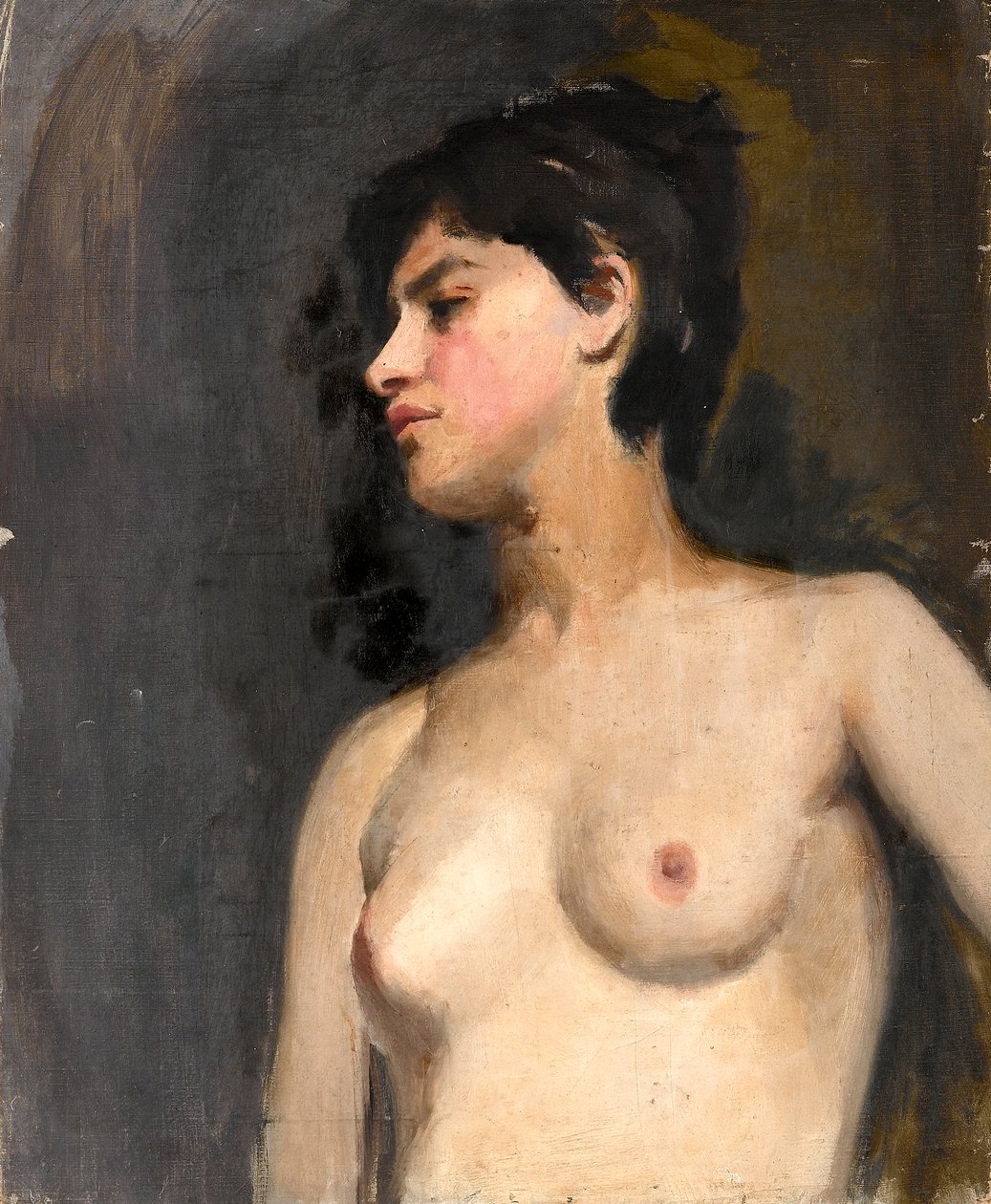 Demi-nu féminin. Fond noir. Vers 1880 - Albert de Belleroche