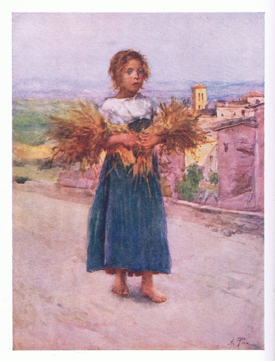 Petite glaneuse dans la Campagne, de Rome publiée par A & C Black Ltd, 1925 - Alberto Pisa