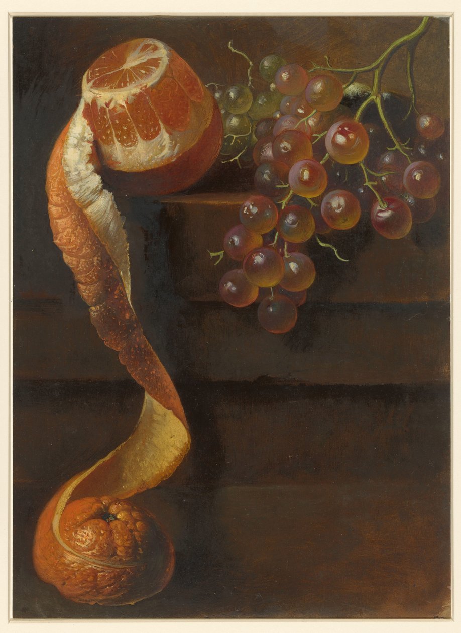 Nature morte avec une orange pelée et une grappe de raisins - Albertus Steenbergen