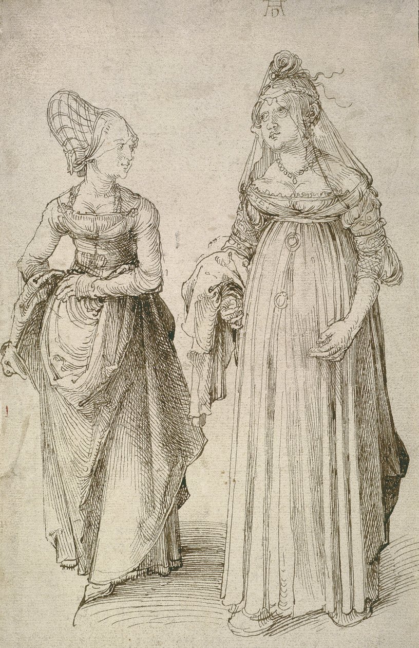 Dame en robe vénitienne contrastée avec une ménagère de Nuremberg - Albrecht Dürer