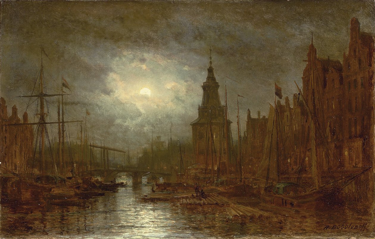 Amsterdam la nuit, années 1870 - Aleksei Petrovich Bogolyubov