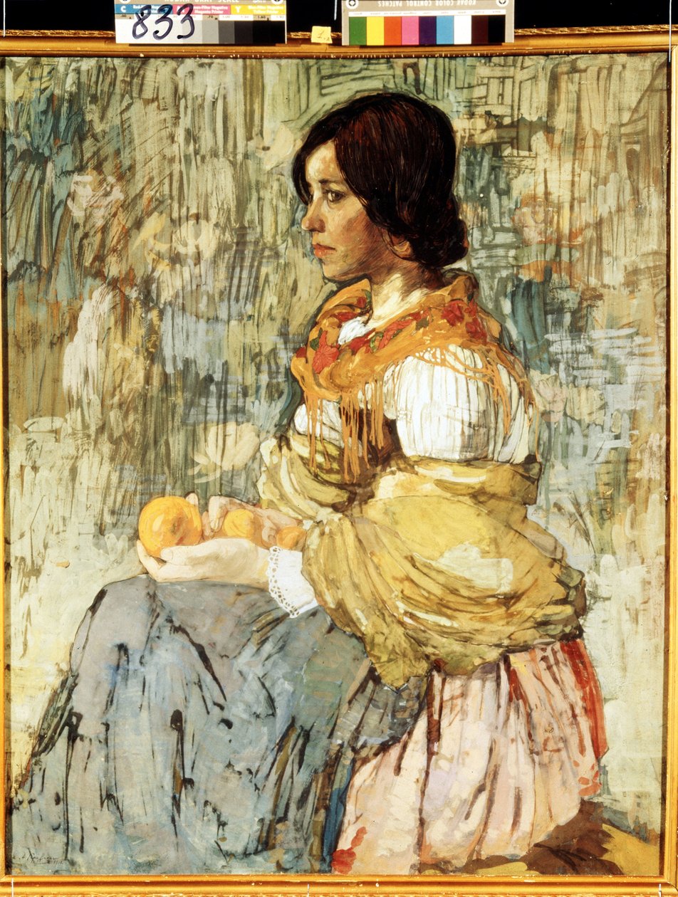 Une femme italienne avec des oranges - Aleksey Kravchenko