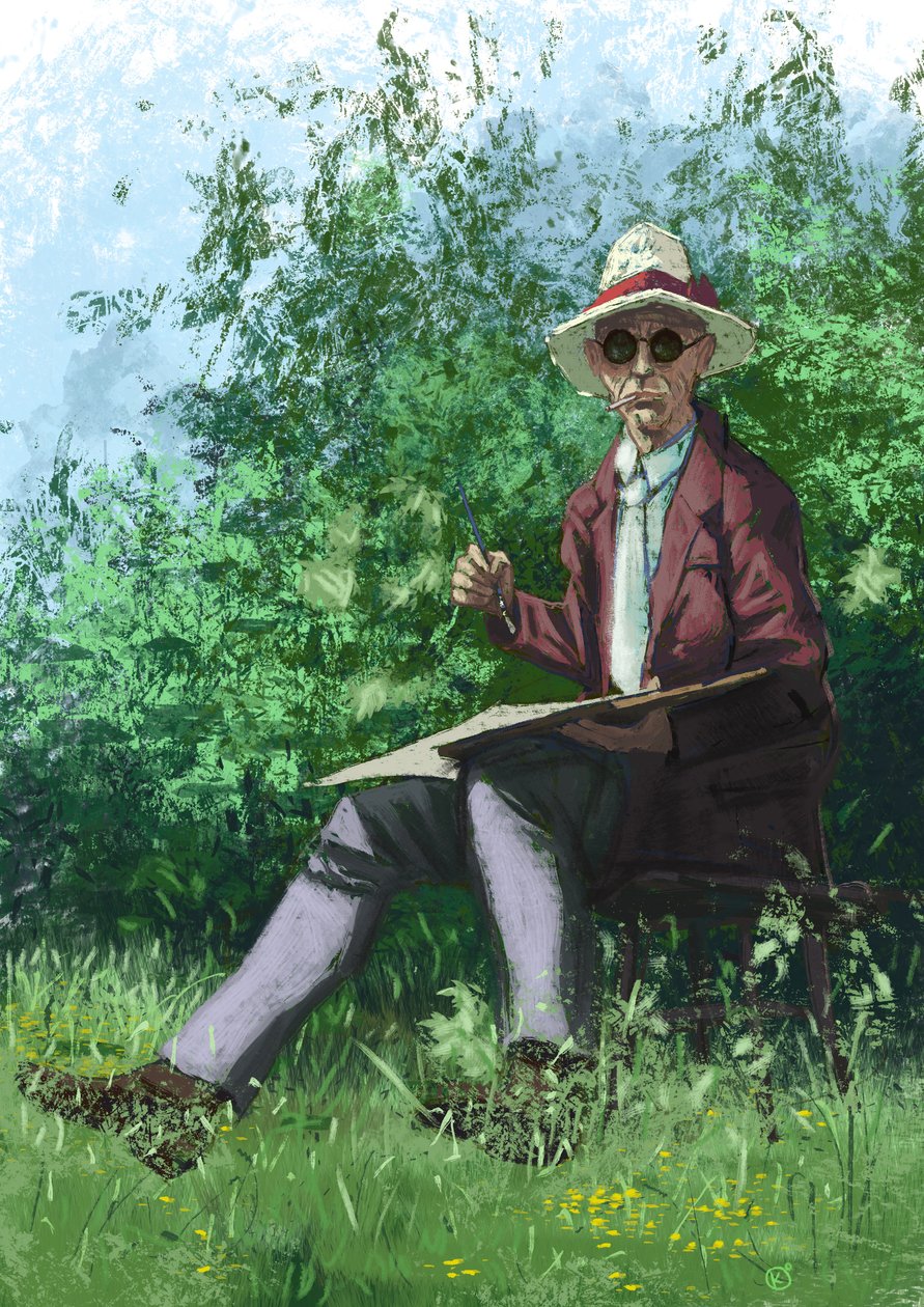 Hermann Hesse peignant dans le jardin - Alessandro Lonati